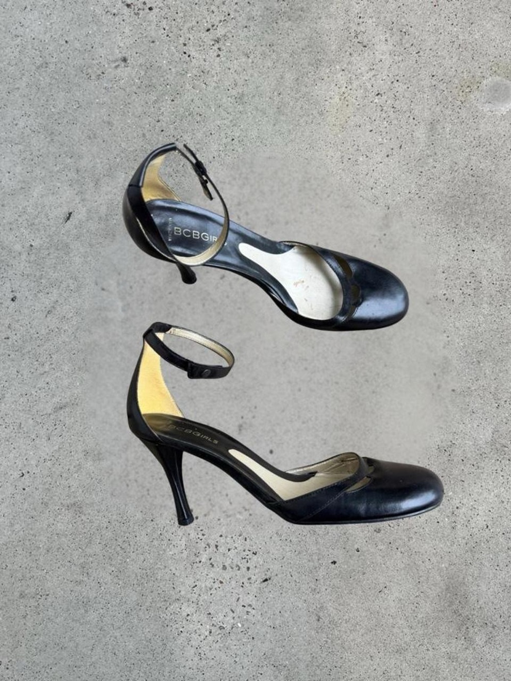 BCBGirls Black Ankle-Strap Mid Heels